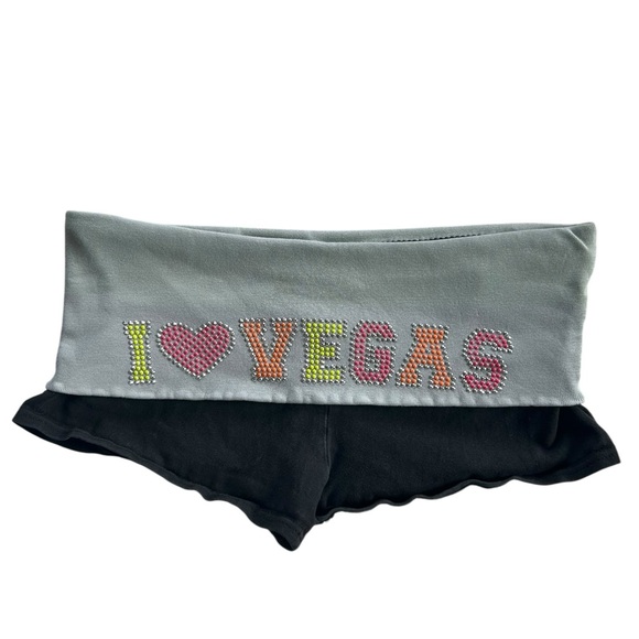 Vintage Pants - Y2K Low Rise Micro Fold Over Micro Shorts Rhinestone Size M I Love Vegas
